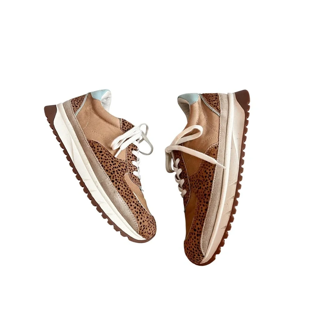 Madewell MWL Court Sneakers Cheetah Calf Hair Leather Tan Blue NA848 Womens 8.5
